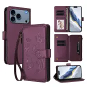 iPhone 17 Pro Max Plånboksfodral Butterfly Floral Imprint - Lila