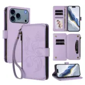 iPhone 17 Pro Max Plånboksfodral Butterfly Floral Imprint - Ljuslila