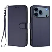 iPhone 17 Pro Max Plånboksfodral Läder med Handledsrem - Blå