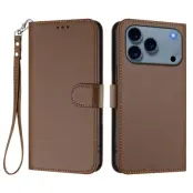 iPhone 17 Pro Max Plånboksfodral Läder med Handledsrem - Brun