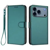 iPhone 17 Pro Max Plånboksfodral Läder med Handledsrem - Grön