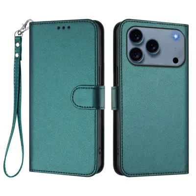 iPhone 17 Pro Max Plånboksfodral Läder med Handledsrem - Grön