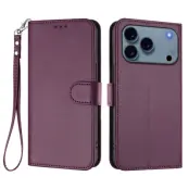 iPhone 17 Pro Max Plånboksfodral Läder med Handledsrem - Lila
