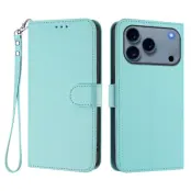 iPhone 17 Pro Max Plånboksfodral Läder med Handledsrem - Mintgrön