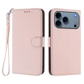 iPhone 17 Pro Max Plånboksfodral Läder med Handledsrem - Rosa