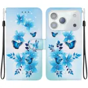iPhone 17 Pro Max Plånboksfodral Med Lanyard - Blå Butterfly
