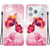 iPhone 17 Pro Max Plånboksfodral Med Lanyard - Rosa Butterfly