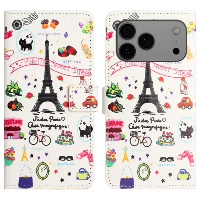iPhone 17 Pro Max Konstläder Plånboksfodral Pattern Print - Eiffeltornet