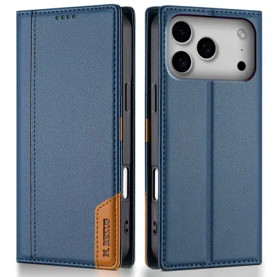 N.BEKUS iPhone 17 Pro Max Konstläder Plånboksfodral RFID-Skydd P3 - Blå