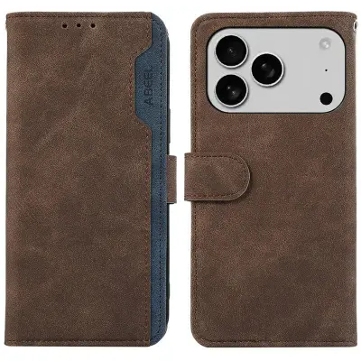 ABEEL iPhone 17 Pro Fodral Färgsplicing Läder RFID - Brun