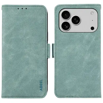 ABEEL iPhone 17 Pro Fodral PU Läder Folio Ställ Baby Blue