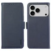 ABEEL iPhone 17 Pro Skal Litchi Textur Läder RFID Blocker Blå