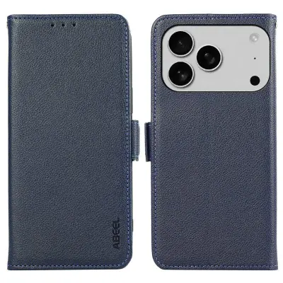 ABEEL iPhone 17 Pro Skal Litchi Textur Läder RFID Blocker Blå