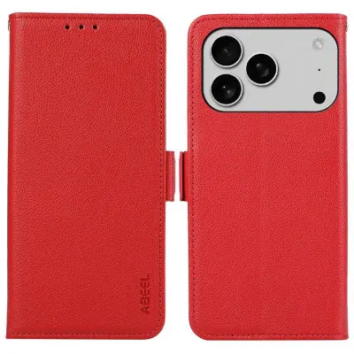 ABEEL iPhone 17 Pro Skal Litchi Textur Läder RFID Röd