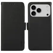 ABEEL iPhone 17 Pro Skal Litchi Textur Läder RFID Skydd - Svart