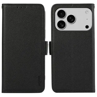 ABEEL iPhone 17 Pro Skal Litchi Textur Läder RFID Skydd - Svart