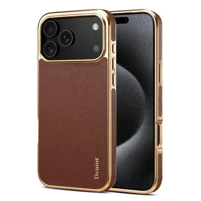 DENIOR iPhone 17 Pro Fodral Äkta Läder Belagt PC + TPU - Brun