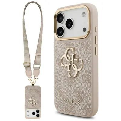 Guess Mobilskal till iPhone 17 Pro 4G Big Classic Logo Big Strap Metal - Rosa