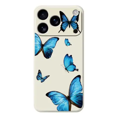 iPhone 17 Pro Mobilskal Blue Butterflies Pattern TPU - Beige