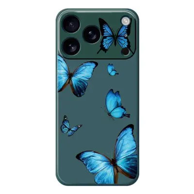 iPhone 17 Pro Mobilskal Blue Butterflies Pattern TPU - Grön