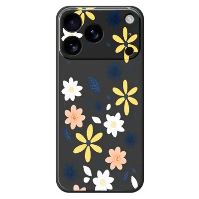 iPhone 17 Pro Mobilskal Colorful Floral Blue Leaves TPU - Svart