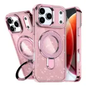 iPhone 17 Pro Mobilskal Glitter Design TPU + PC Kickstand - Rosa