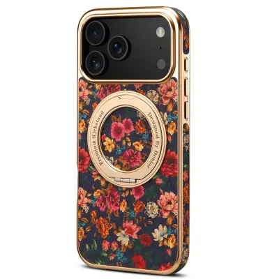 iPhone 17 Pro Mobilskal MagSafe Electroplated Floral A22 - Lila