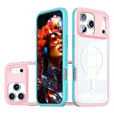 Mobilskal till iPhone 17 Pro MagSafe TPU + PC Clear - Rosa/Cyan