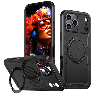 iPhone 17 Pro Mobilskal MagSafe TPU+PC Kickstand - Svart