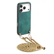 iPhone 17 Pro Mobilskal med Justerbar Rem Retro Läder - Grön