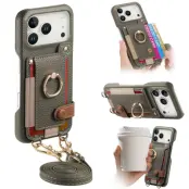 iPhone 17 Pro Mobilskal med Korthållare Ring Kickstand (Grå)