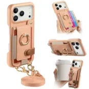 Mobilskal till iPhone 17 Pro med Korthållare Ring Kickstand - Rosa (Rosa)