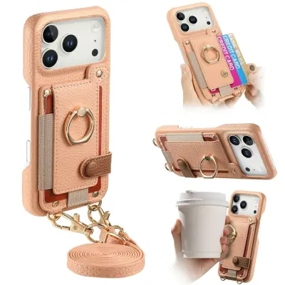 Mobilskal till iPhone 17 Pro med Korthållare Ring Kickstand - Rosa (Rosa)
