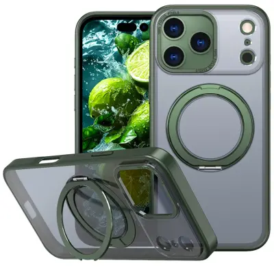 Mobilskal till iPhone 17 Pro Ring Kickstand TPU PC - Svartgrön