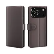 iPhone 17 Pro Plånboksfodral Äkta Läder - Brun