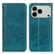 iPhone 17 Pro Plånboksfodral Äkta Läder Litchi - Grön