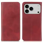 iPhone 17 Pro Plånboksfodral Äkta läder - Röd