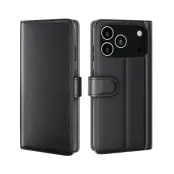 iPhone 17 Pro Plånboksfodral Äkta läder - Svart