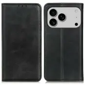 iPhone 17 Pro Plånboksfodral Äkta läder - Svart