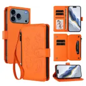 iPhone 17 Pro Plånboksfodral Butterfly Floral Imprint - Orange
