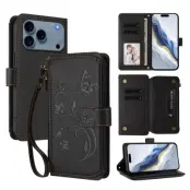 iPhone 17 Pro Plånboksfodral Butterfly Floral Imprint - Svart