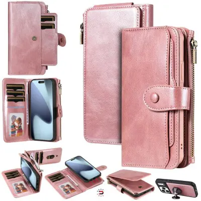 iPhone 17 Pro Plånboksfodral Detachable Zipper - Roséguld