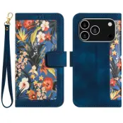 iPhone 17 Pro Plånboksfodral Floral Konstläder - Blå