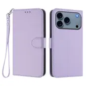 iPhone 17 Pro Plånboksfodral Läder med Handledsrem - Ljuslila
