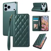 iPhone 17 Pro Plånboksfodral RFID Rhombus Läder - Grön