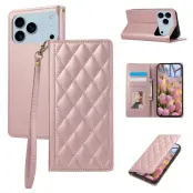iPhone 17 Pro Plånboksfodral RFID Rhombus Läder - Roséguld