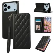 iPhone 17 Pro Plånboksfodral RFID Rhombus Läder - Svart