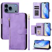 iPhone 17 Pro Plånboksfodral Zipper Pocket Läder - Lila