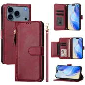 iPhone 17 Pro Plånboksfodral Zipper Pocket Läder - Röd