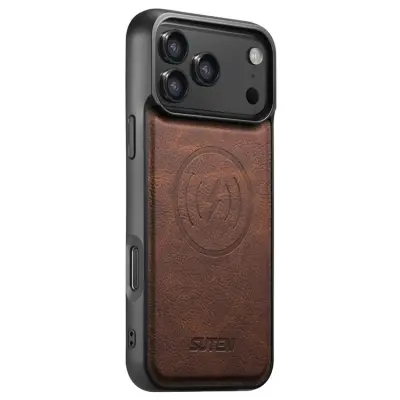 SUTENI Mobilskal till iPhone 17 Pro MagSafe Litchi Texture - Brun